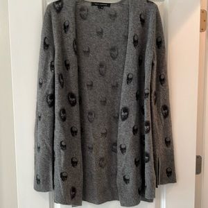 Skull Cashmere Harper Gray Black Skull Print Open Front Cardigan Small